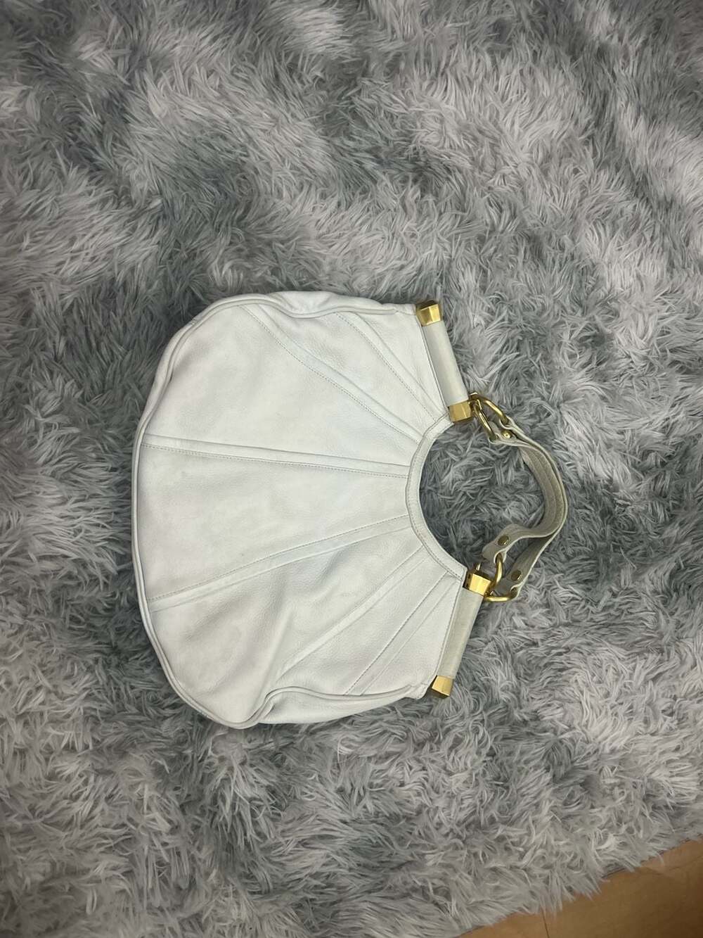 B. Makowsky White Leather Pleated Hobo Bag with Gold-Tone Hardware